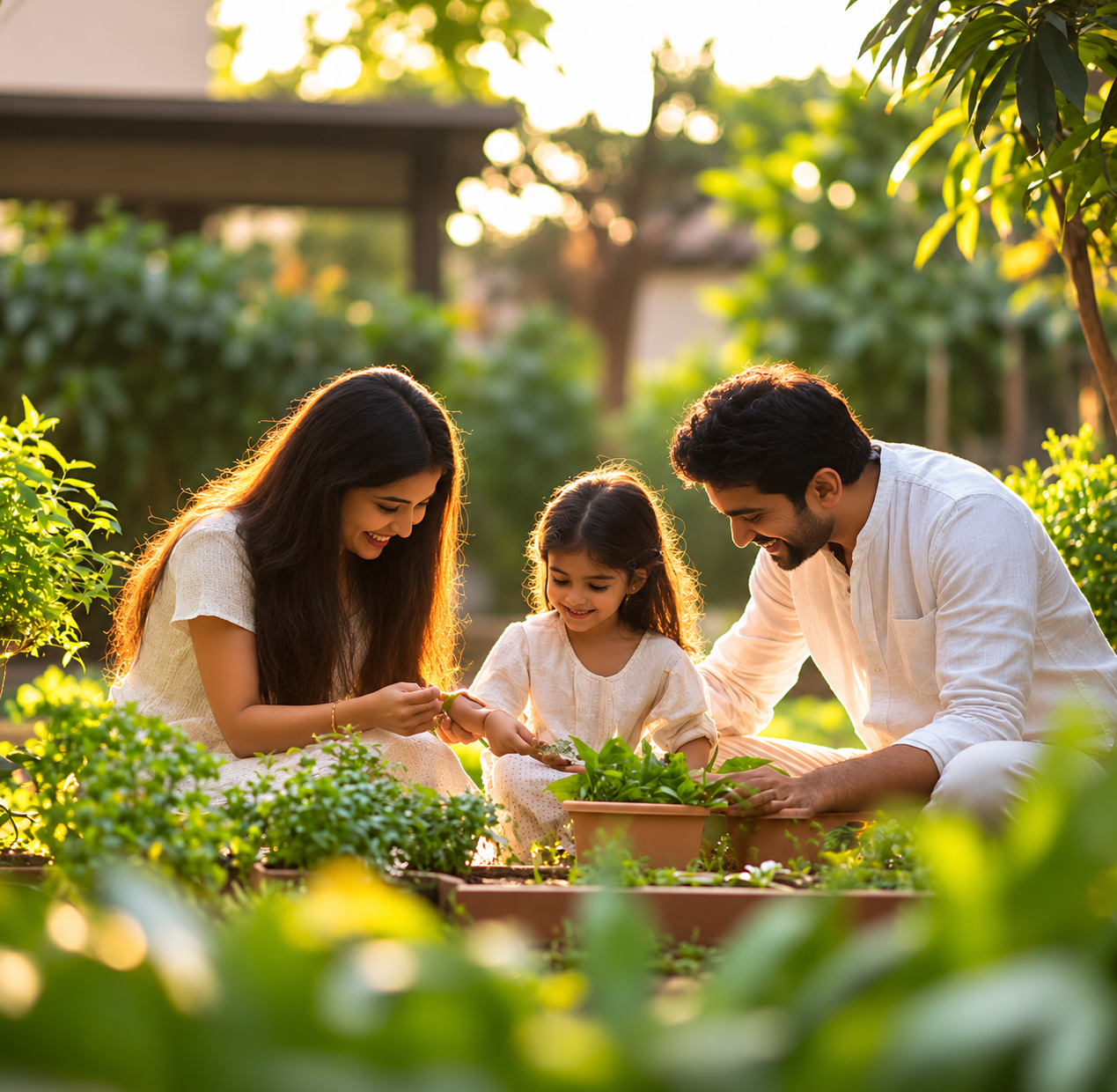 a family photo in garden